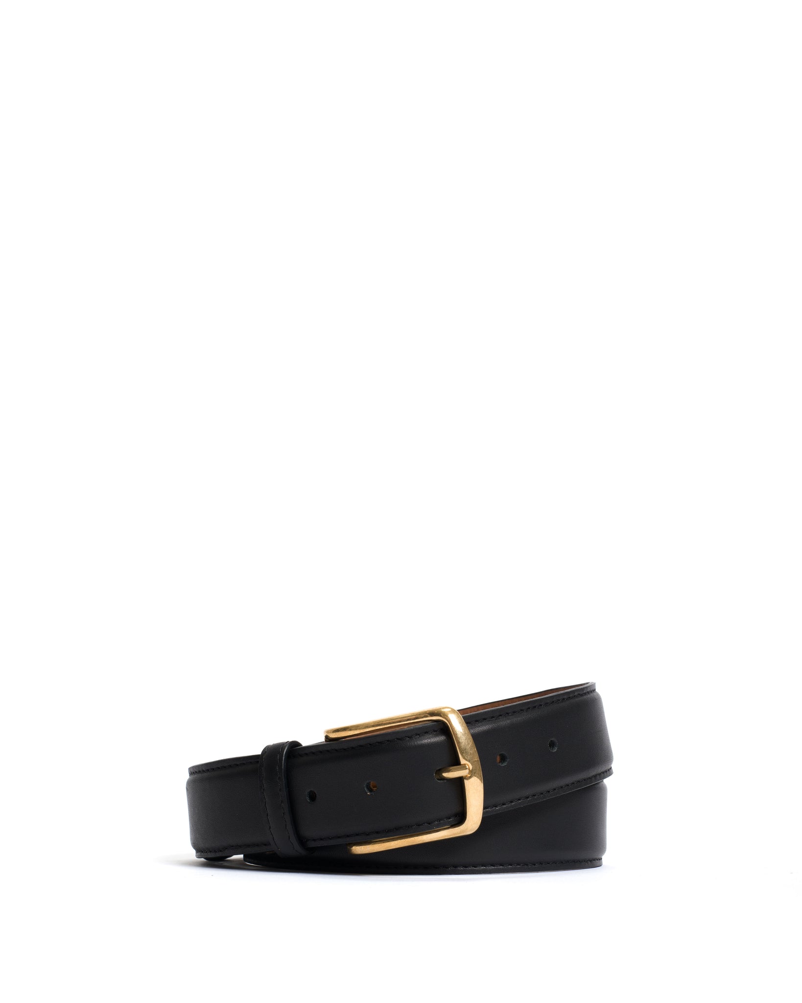 Quinn classic unisex leather belt Soft calf Black & gold buckle