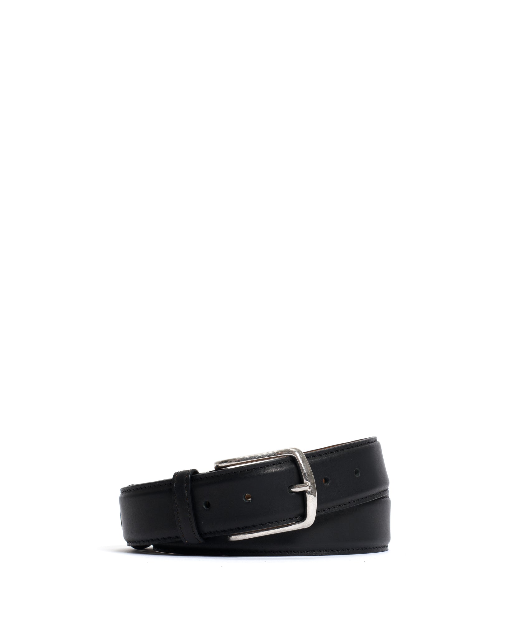 Quinn classic unisex leather belt Soft calf Black & silver buckle