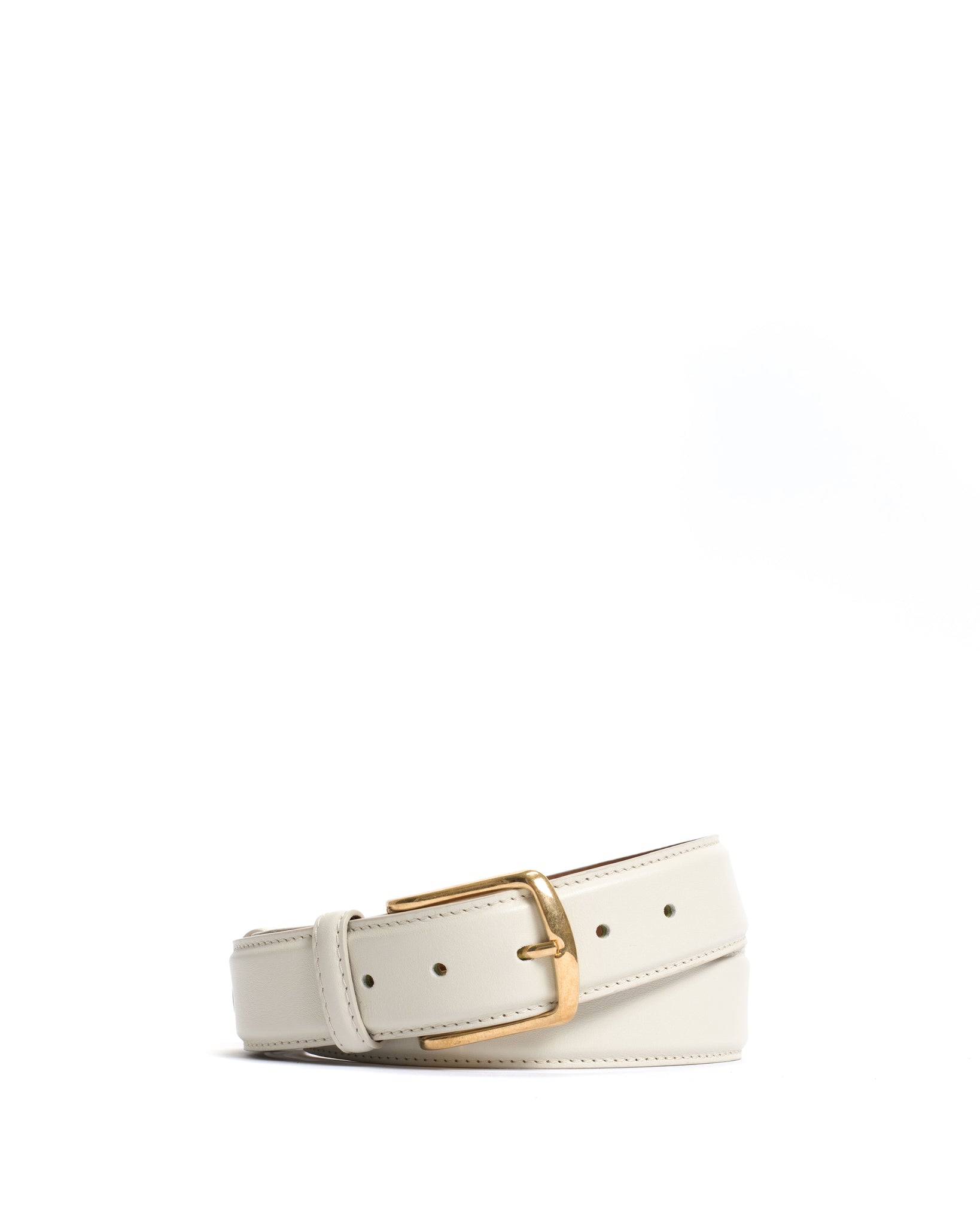 Quinn classic unisex leather belt Soft calf Milk white & gold buckle