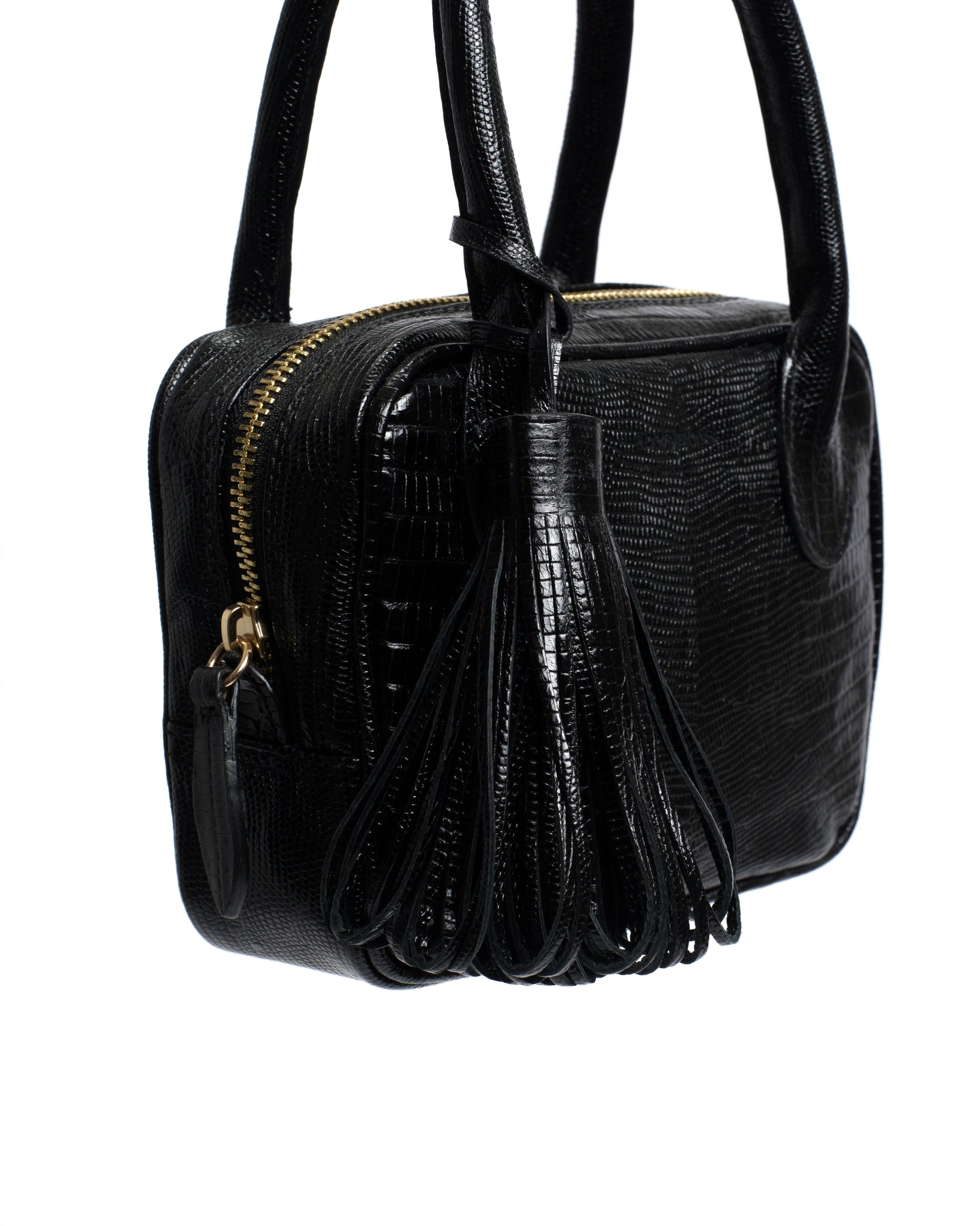 Katty fringe keyring Calf lizard Black