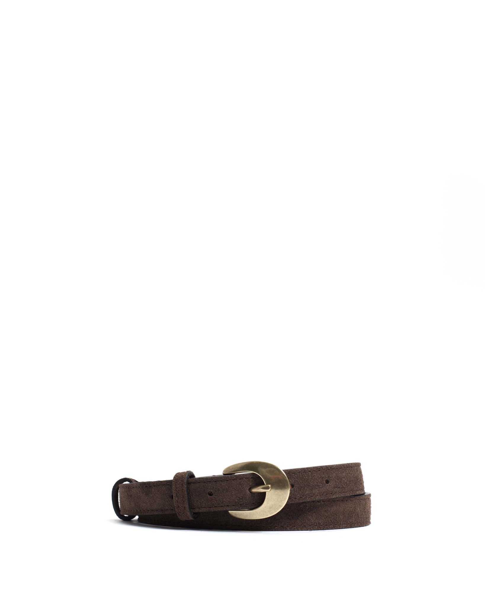 Aris unisex leather belt Calf suede Coffee brown & gold buckle