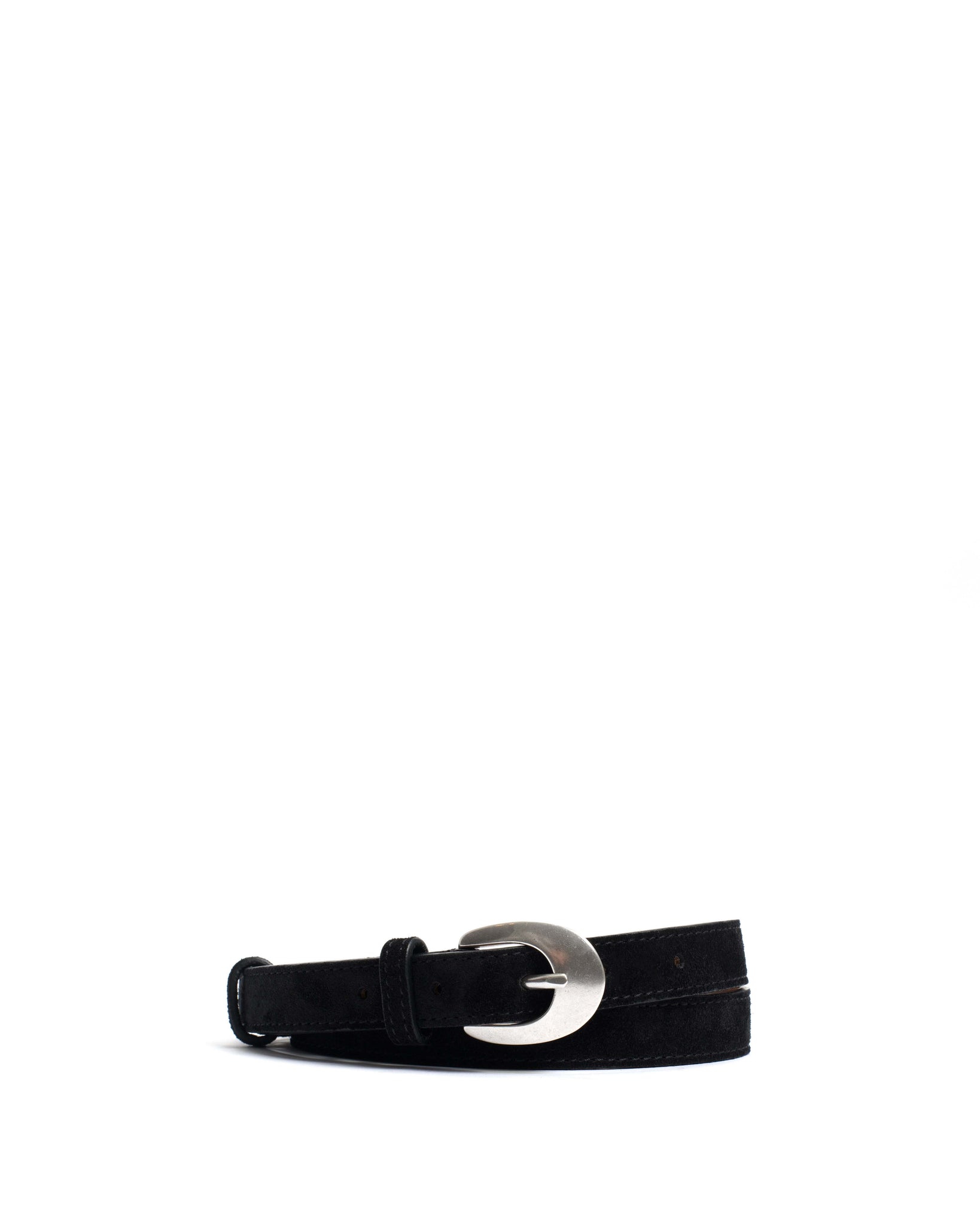 Aris unisex leather belt Calf suede Black & silver buckle