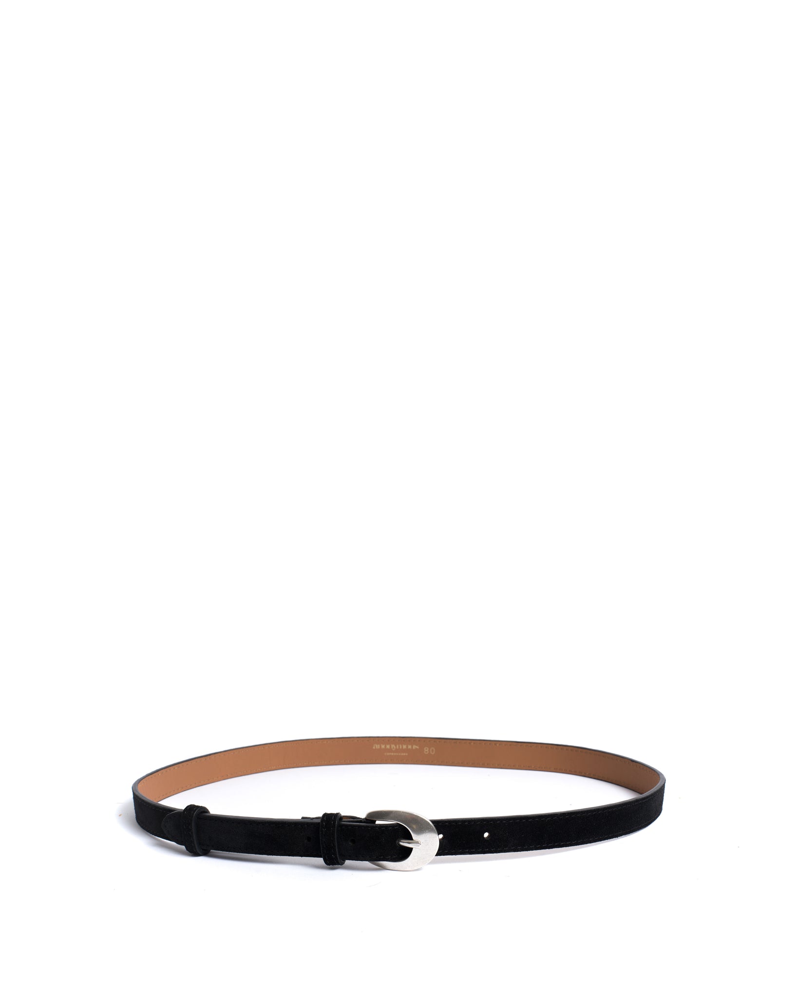 Aris unisex leather belt Calf suede Black & silver buckle