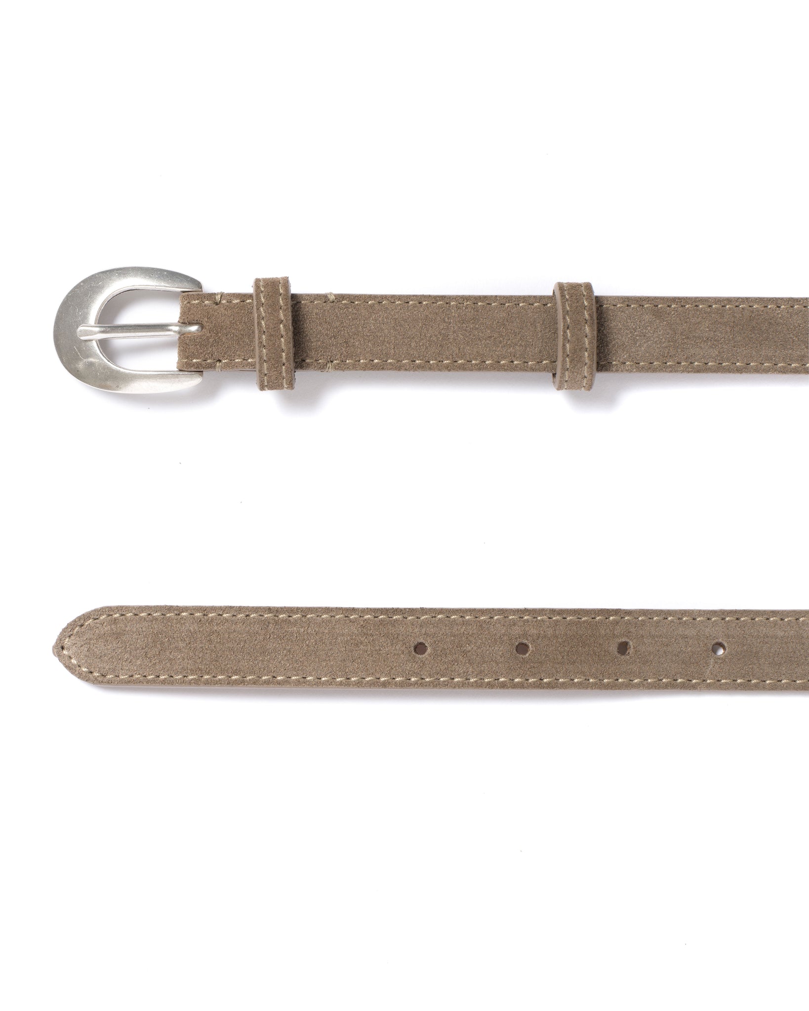 Aris unisex leather belt Calf suede Mushroom & silver buckle