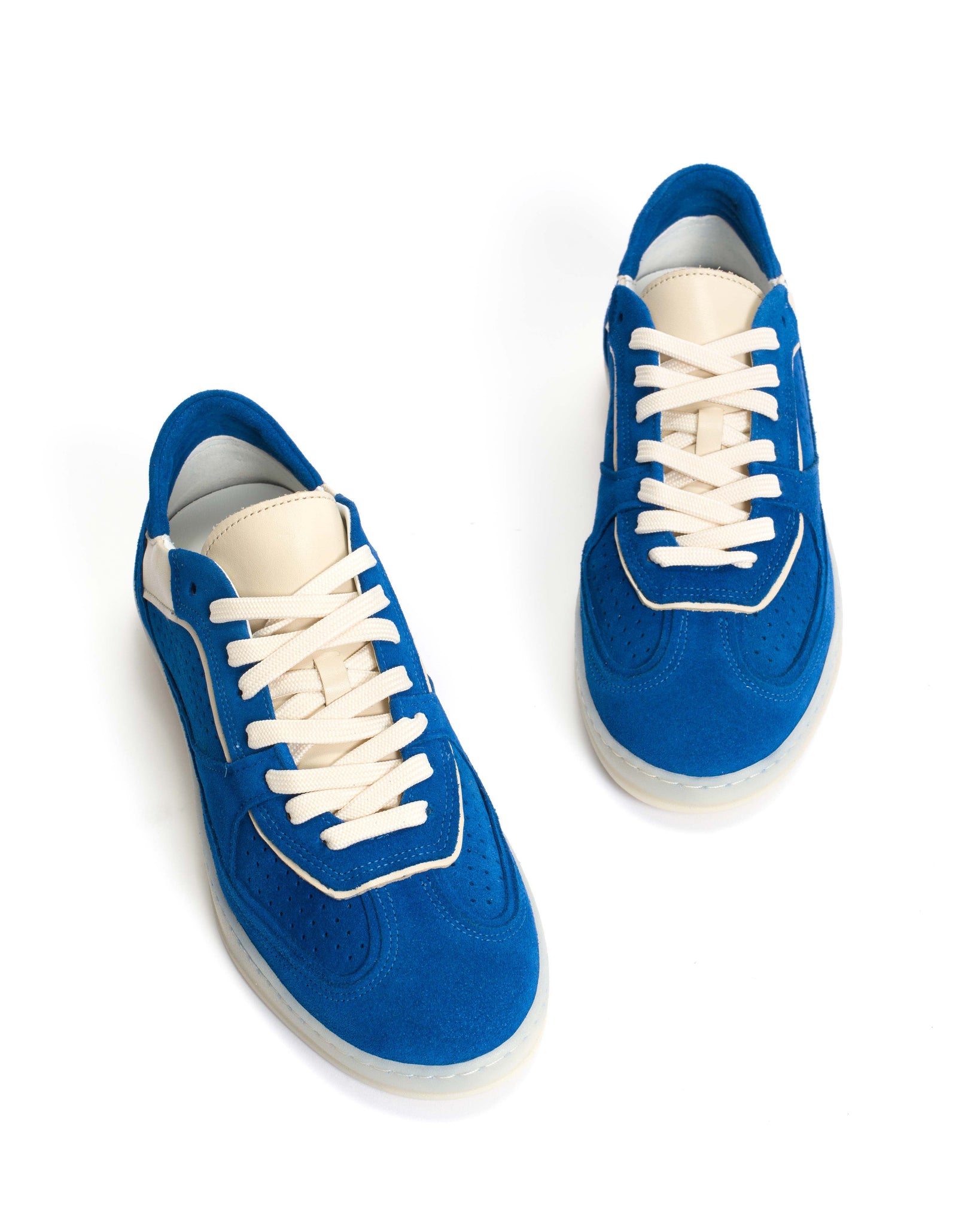 Dabbie Calf suede & sleek leather Electric blue & white sand