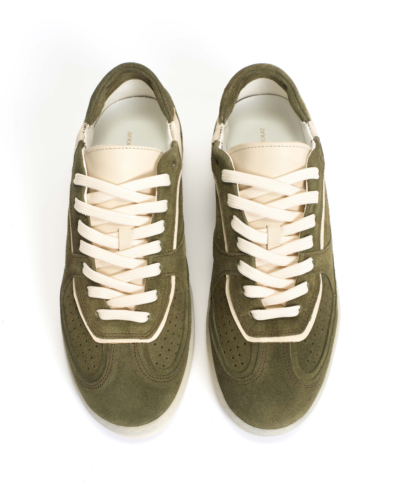 Dabbie Calf suede & sleek leather Olive green & white sand