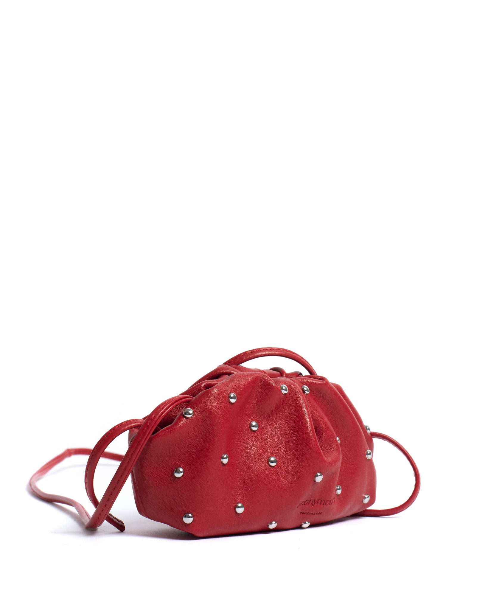 Enuice petite purse Stud-embellished silky lamb Ruby red silver