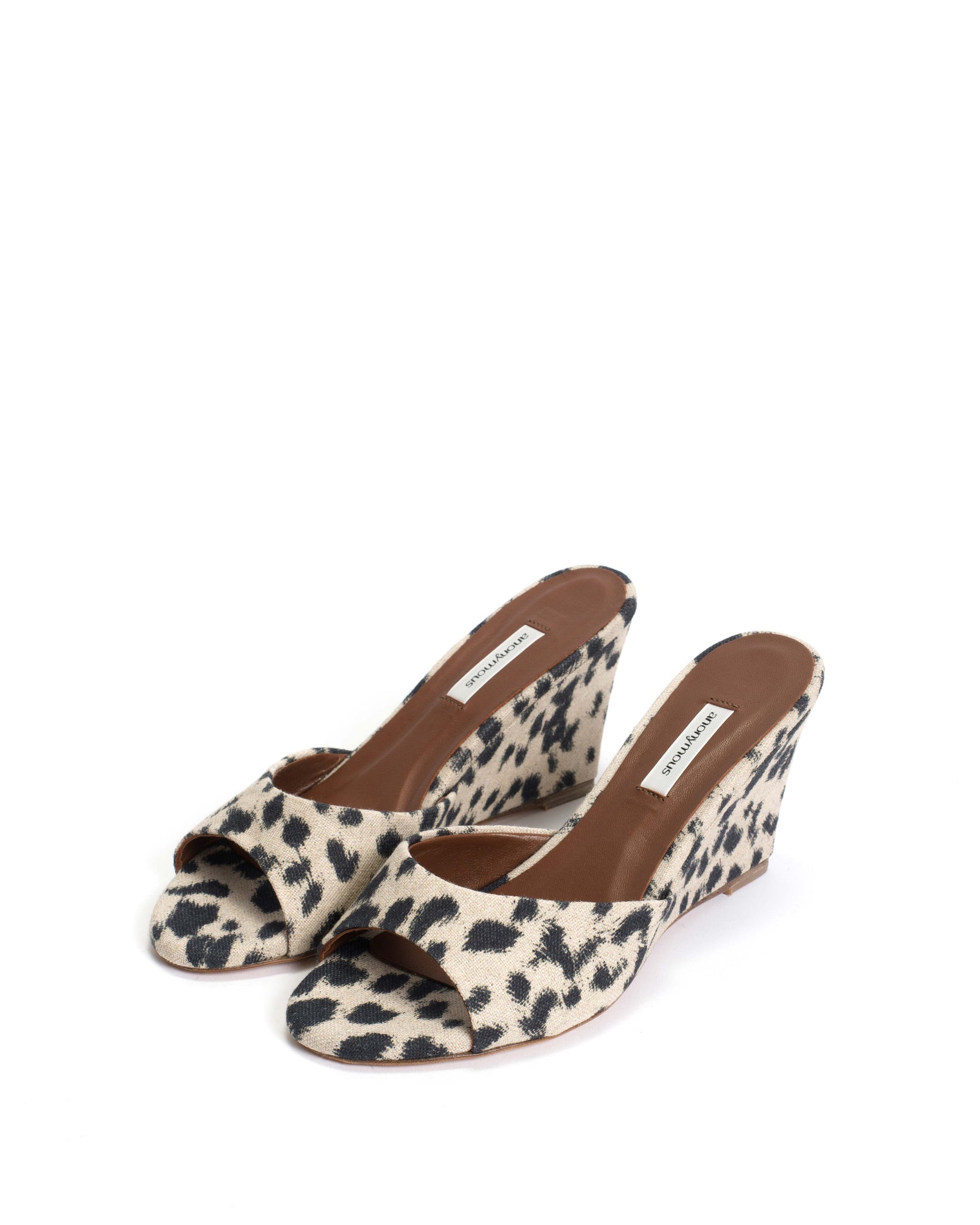 Gwen 75 wedge Natural cotton-linen Leopard