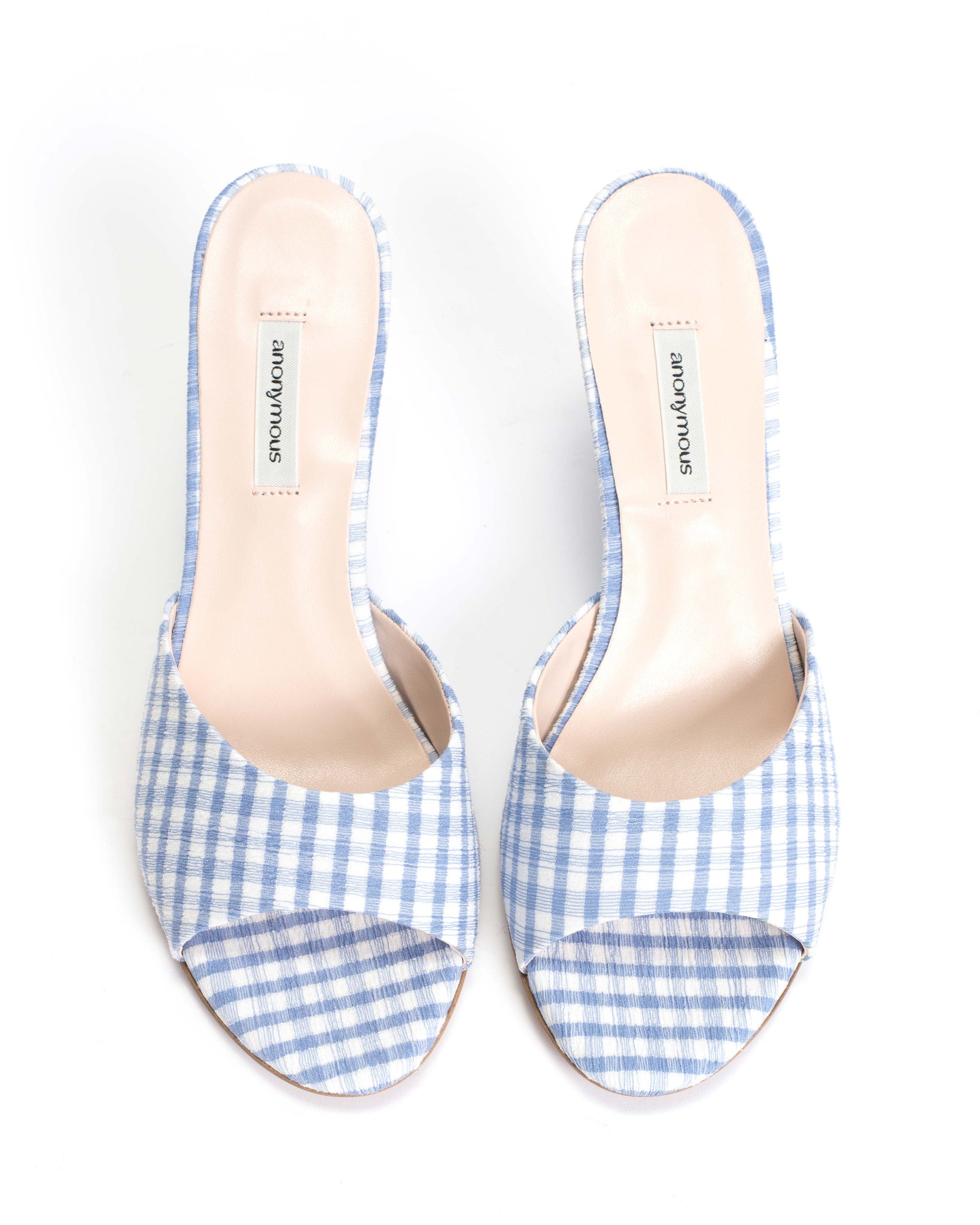 Gwen 75 wedge Pleated gingham vegan Bubble blue