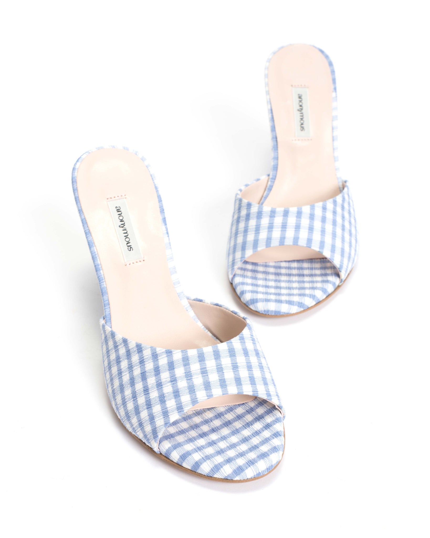 Gwen 75 wedge Pleated gingham vegan Bubble blue