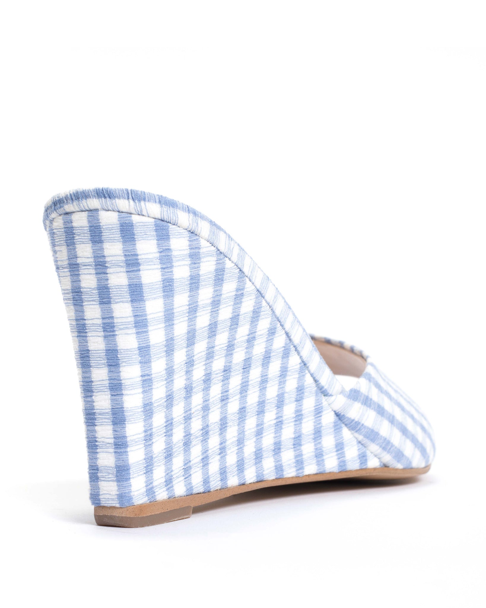 Gwen 75 wedge Pleated gingham vegan Bubble blue