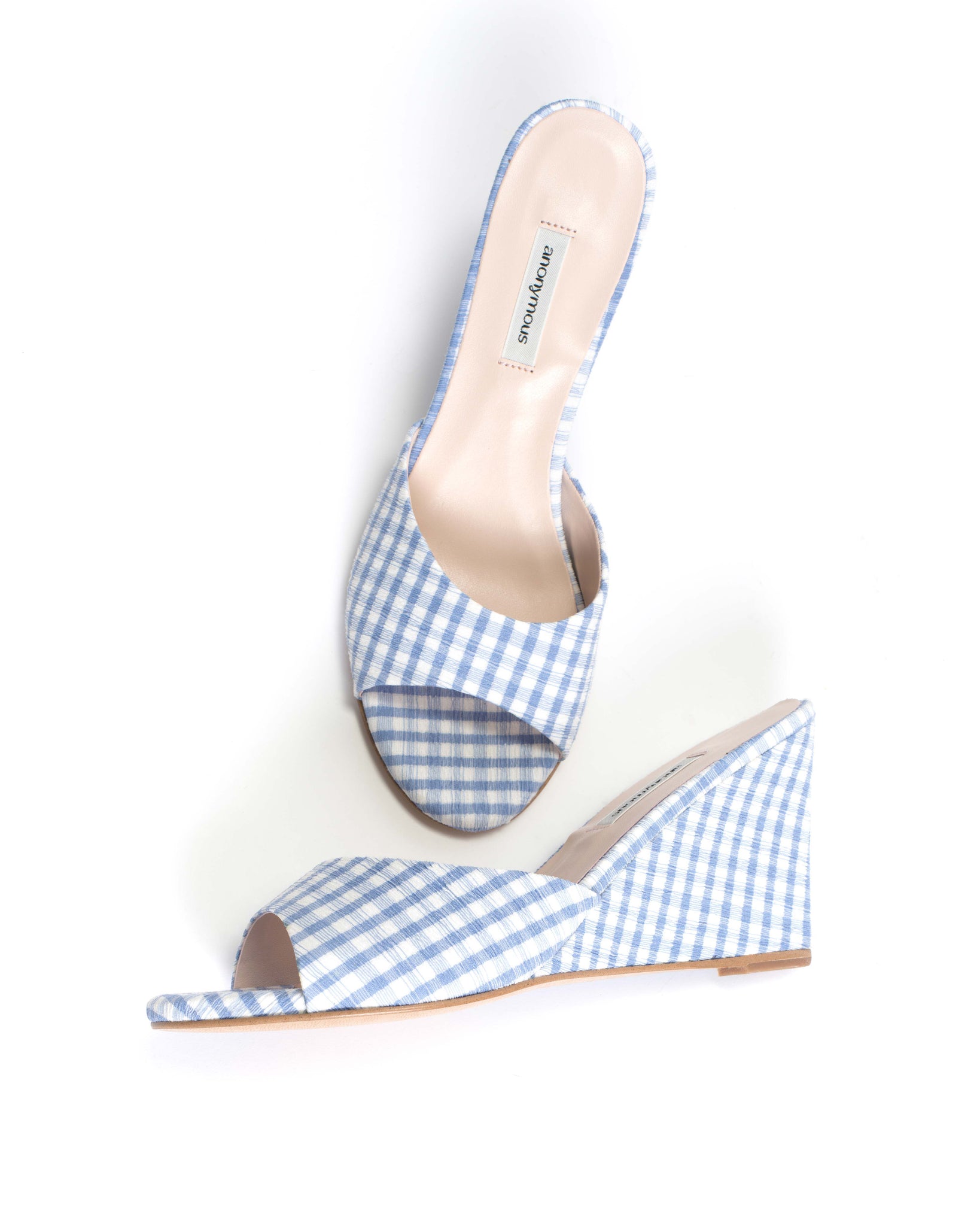 Gwen 75 wedge Pleated gingham vegan Bubble blue