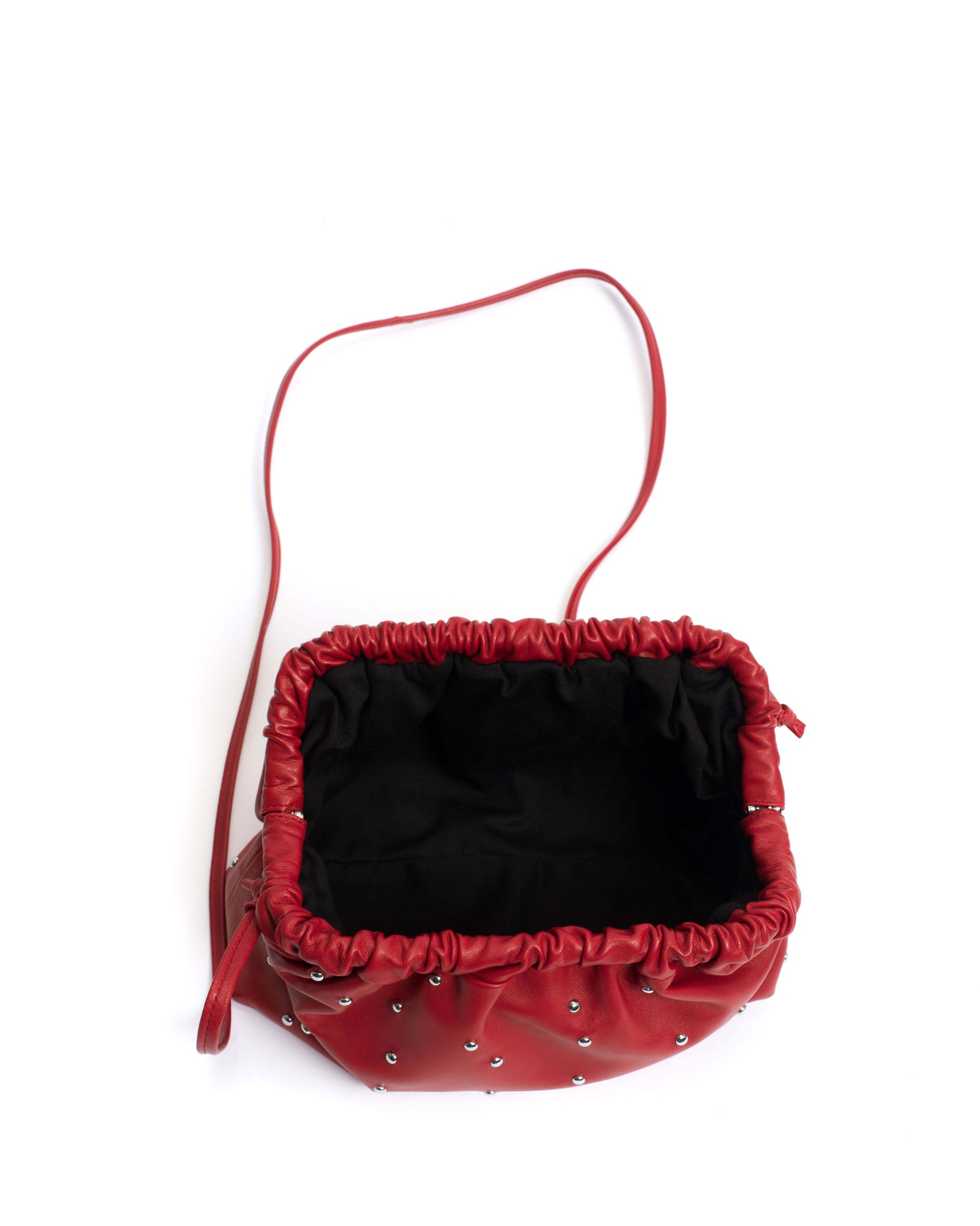 Hally grand cloud bag Stud-embellished shiny lamb Ruby red silver