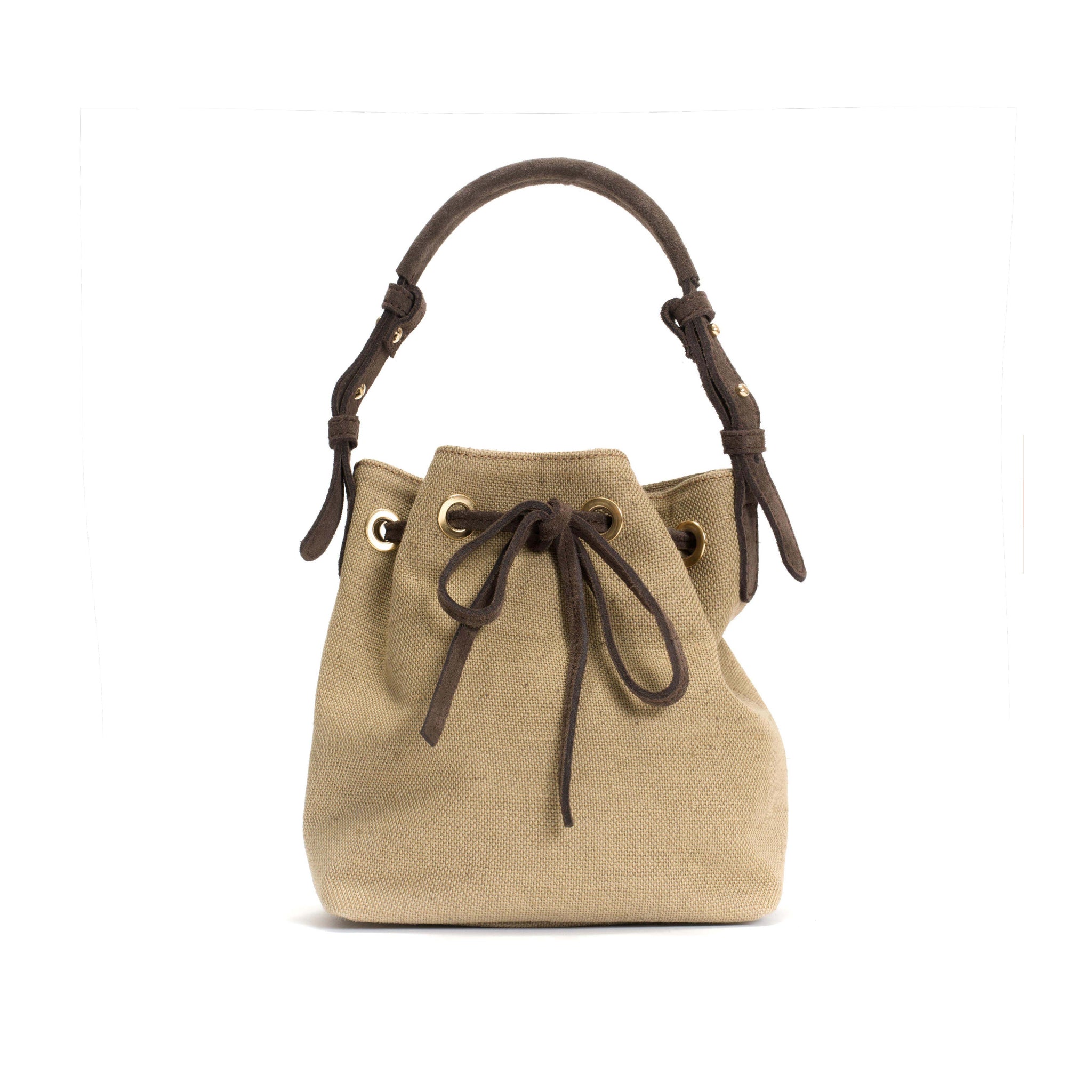 Kacey petite bucket bag Raffia & calf suede Natural & coffee brown - Anonymous Copenhagen