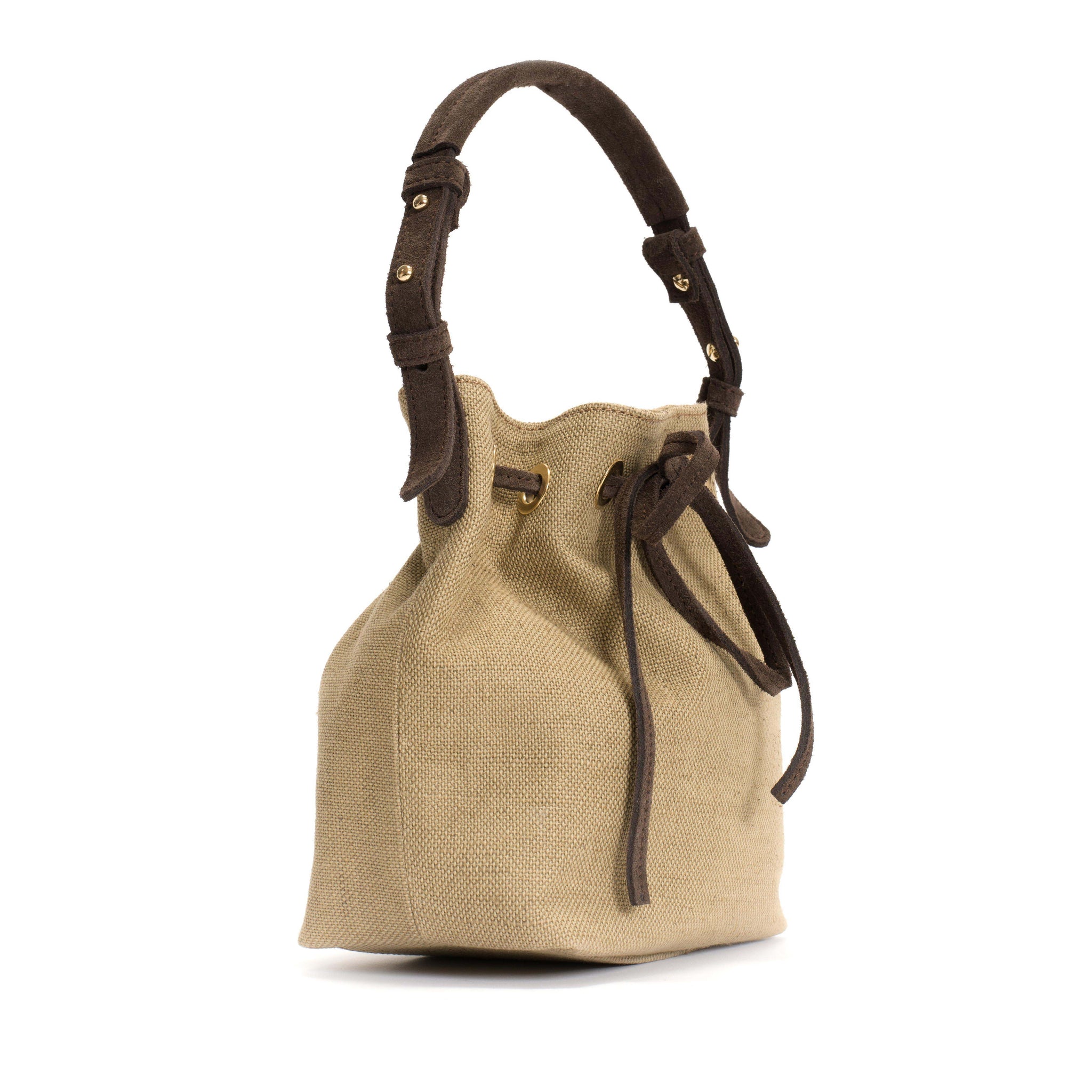 Kacey petite bucket bag Raffia & calf suede Natural & coffee brown - Anonymous Copenhagen