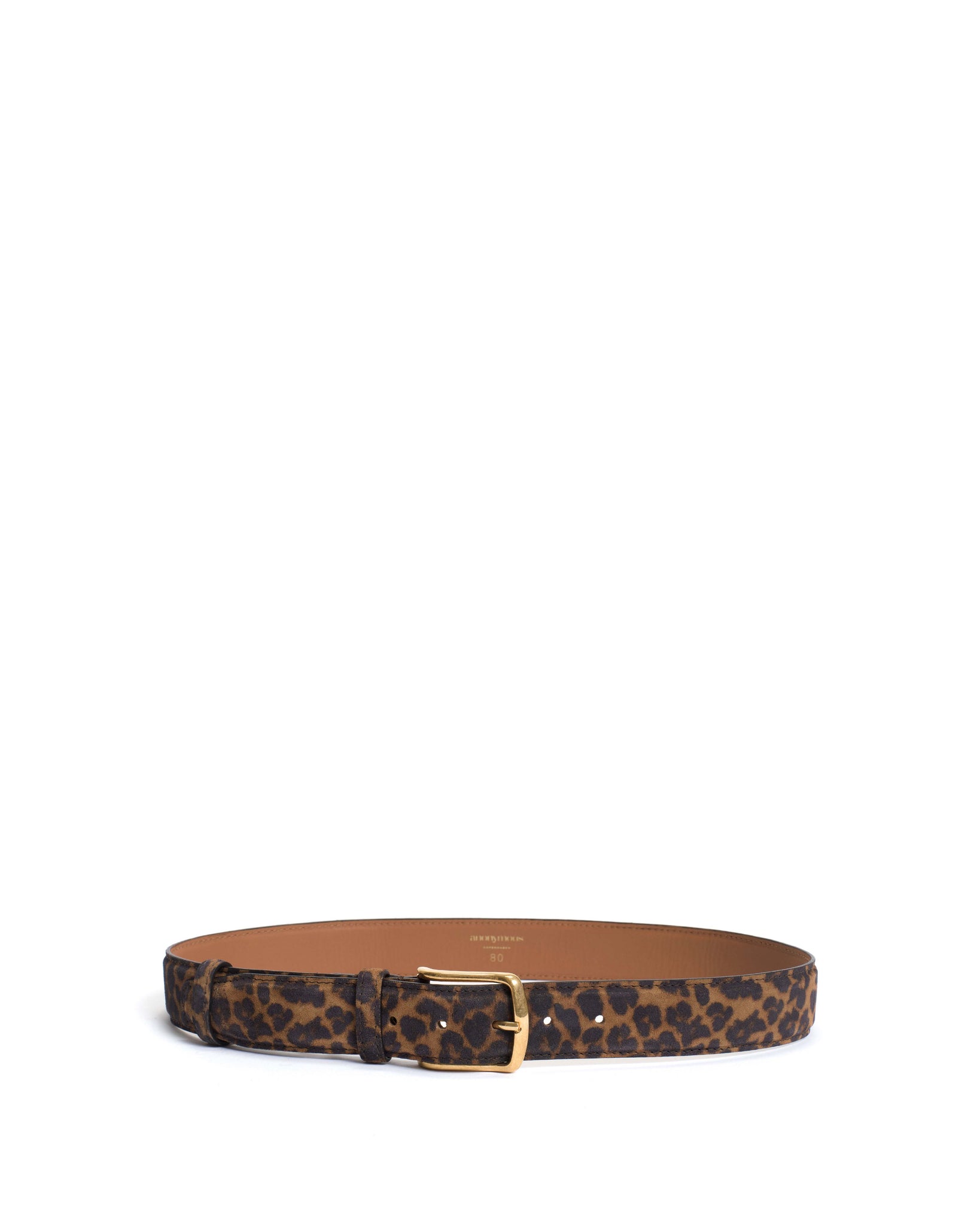 Quinn classic unisex leather belt Calf suede print Leopard & gold buckle