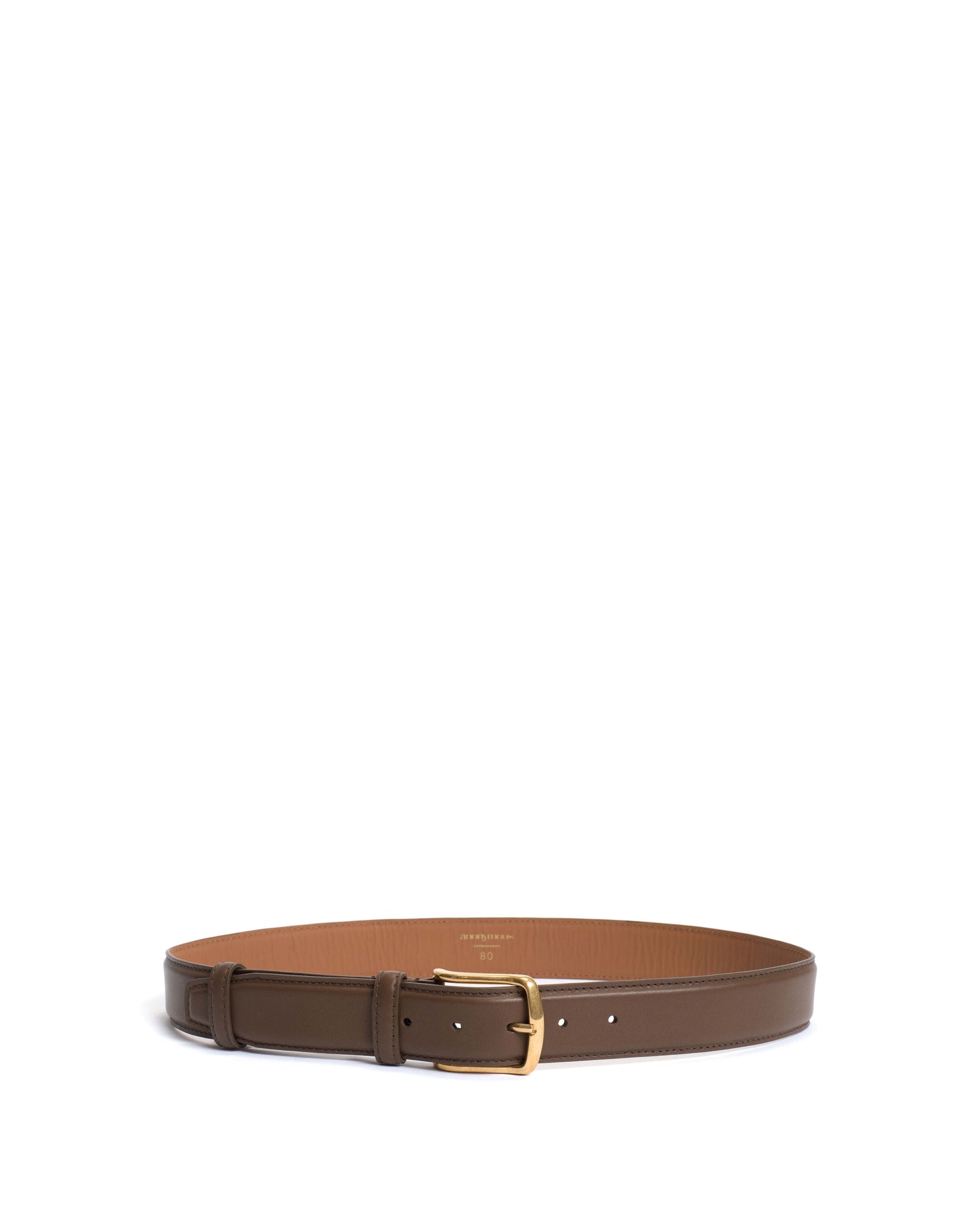 Quinn classic unisex leather belt Soft calf Dark taupe & gold buckle