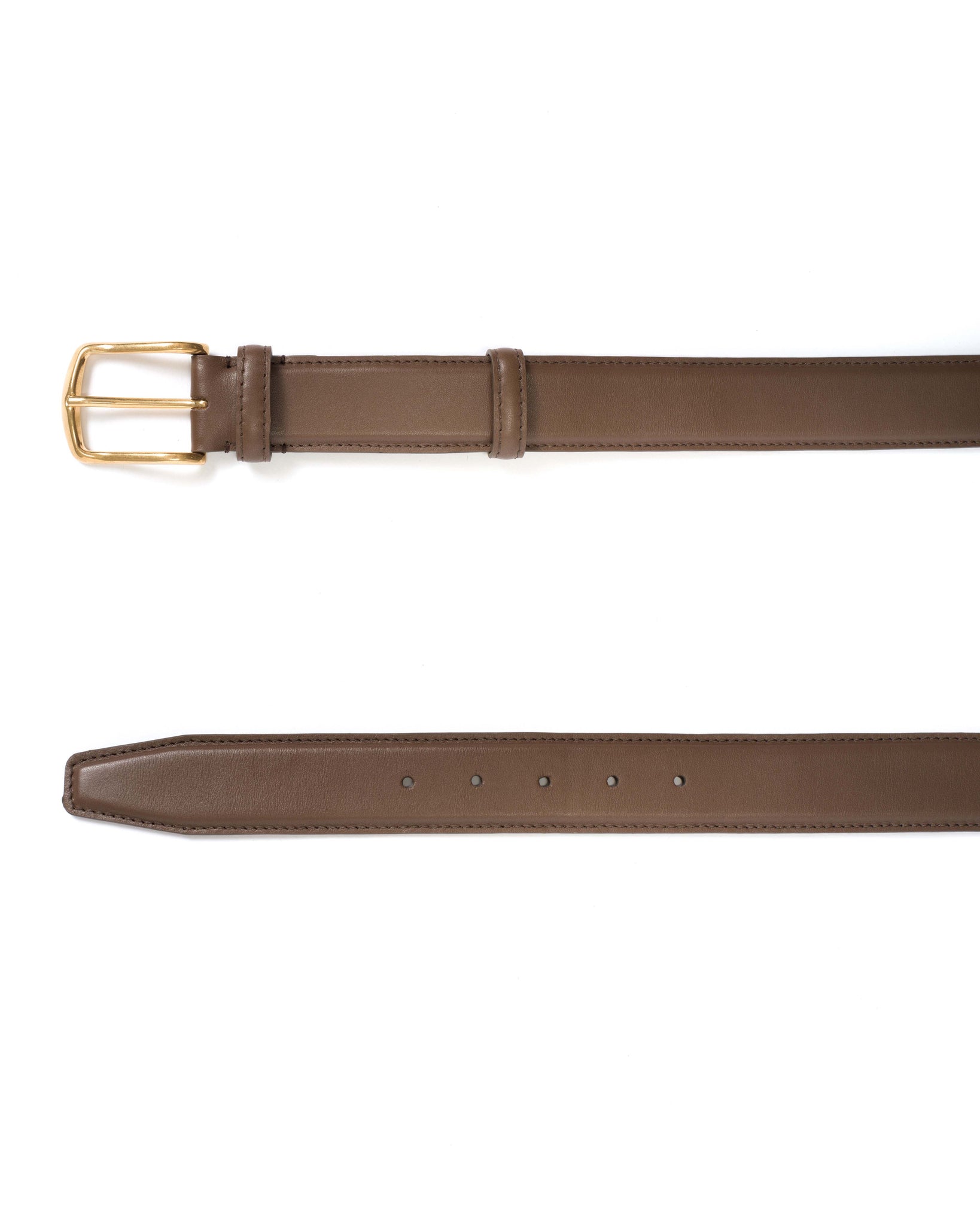 Quinn classic unisex leather belt Soft calf Dark taupe & gold buckle