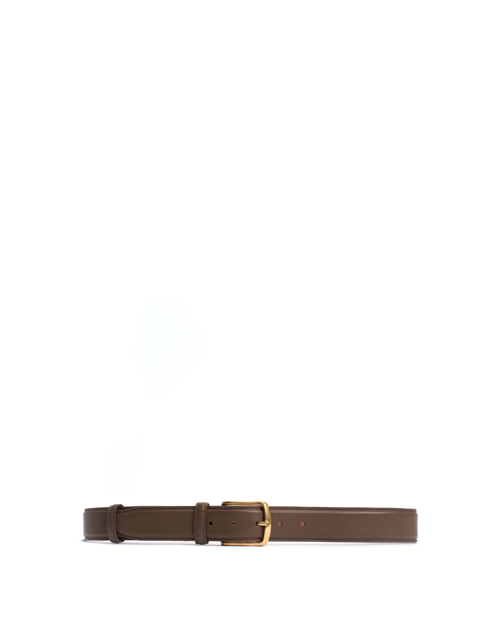 Quinn classic unisex leather belt Soft calf Dark taupe & gold buckle