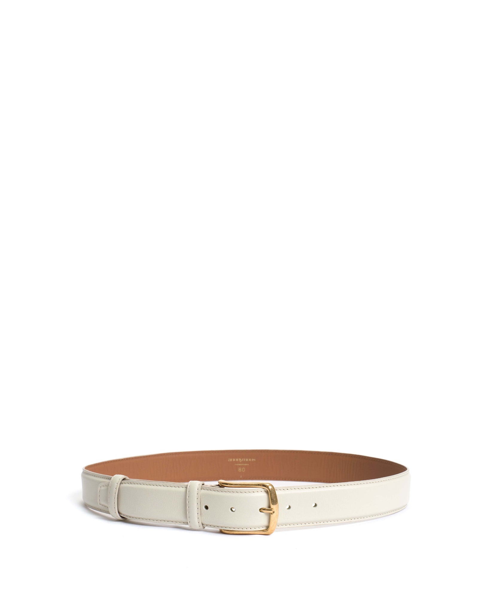 Quinn classic unisex leather belt Soft calf Milk white & gold buckle