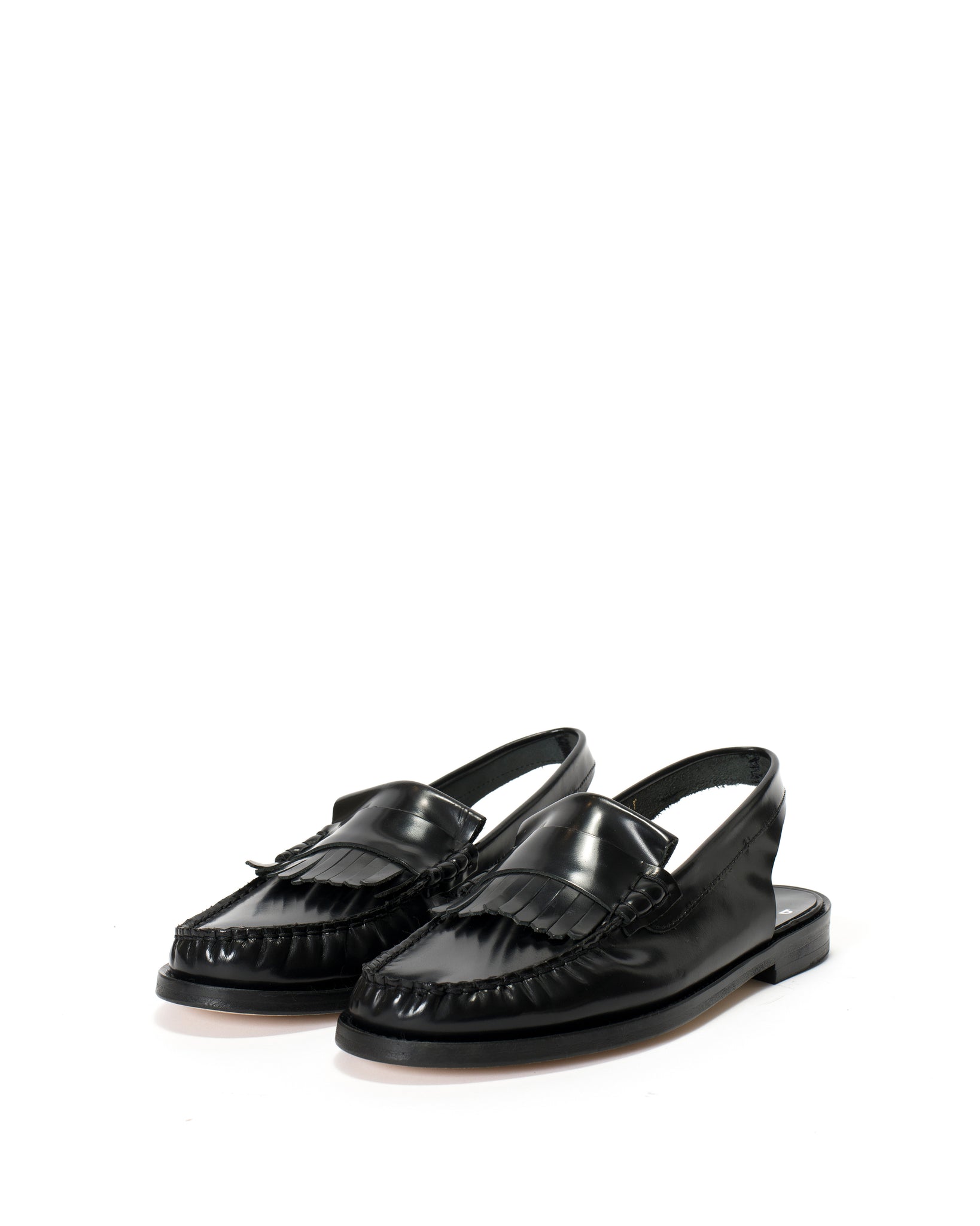 Dico Slingback Moccasin Loafer With Fringes Polido Black