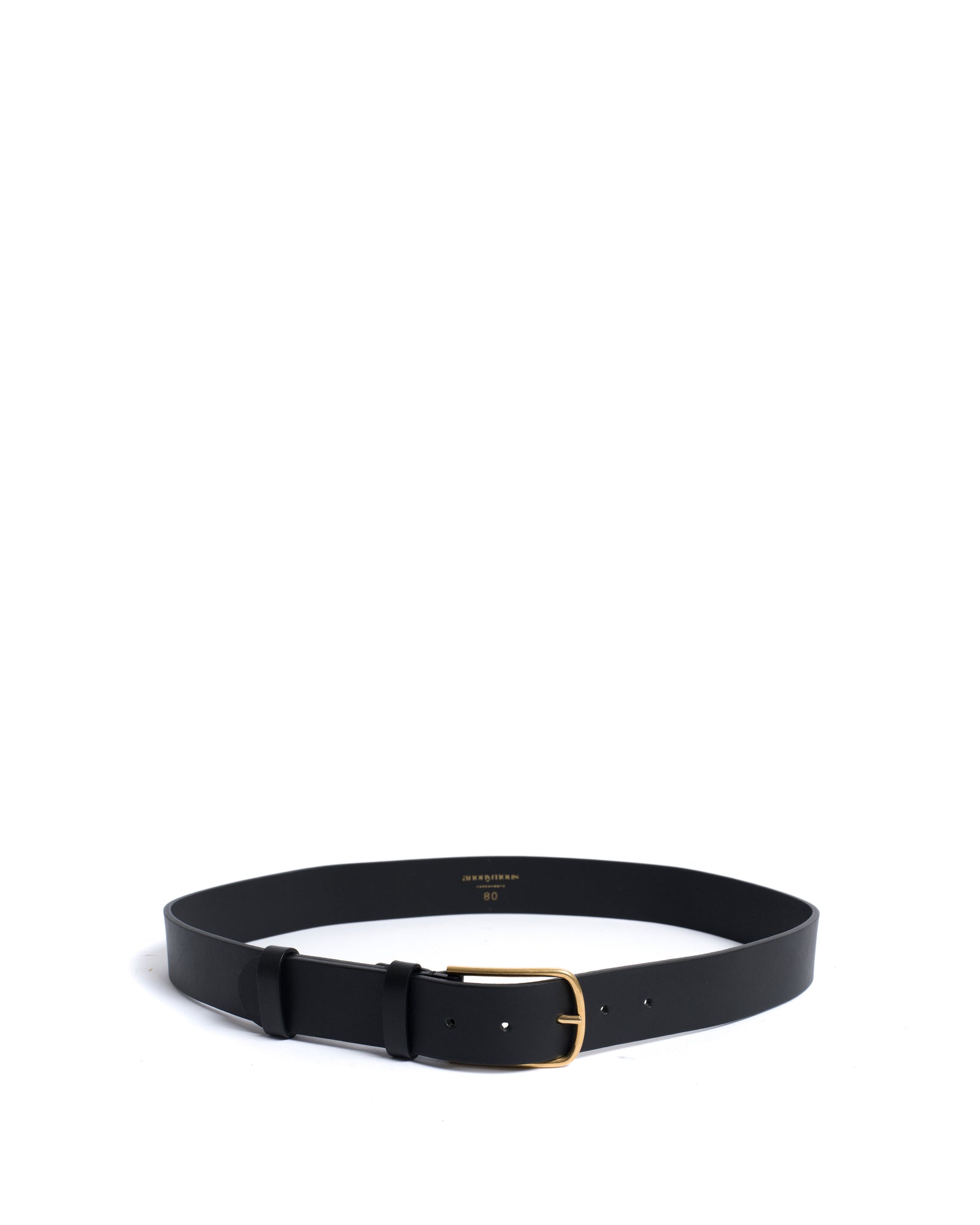 Whane simple unisex leather belt Vegetable tanned calf Black & gold buckle