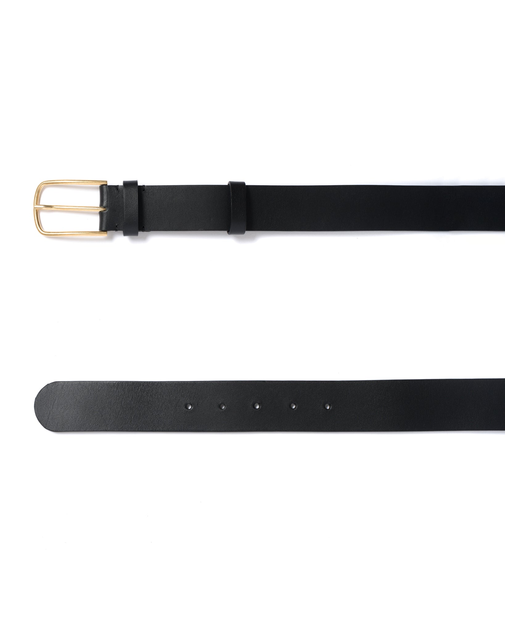 Whane simple unisex leather belt Vegetable tanned calf Black & gold buckle