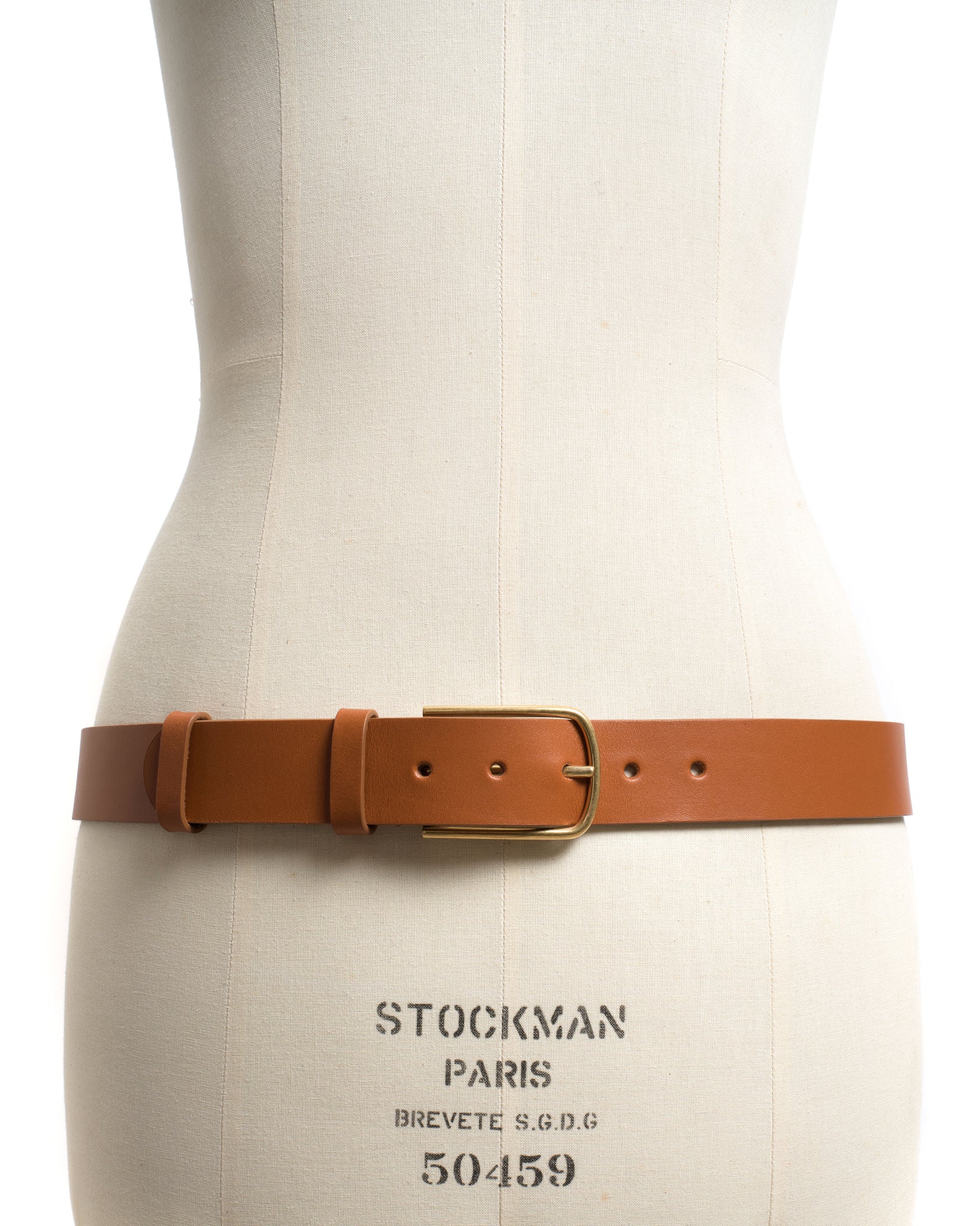 Whane simple unisex leather belt Vegetable tanned calf Caramel & gold buckle