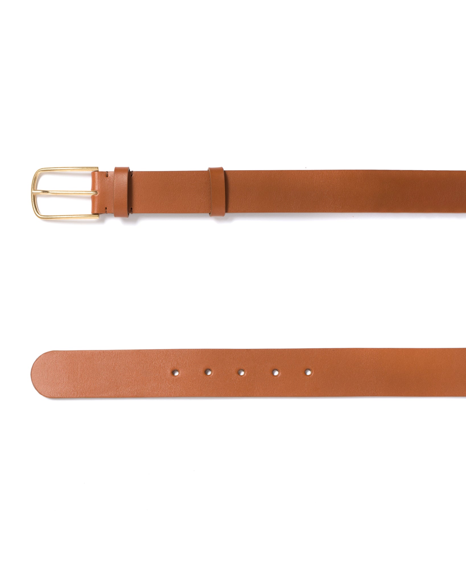 Whane simple unisex leather belt Vegetable tanned calf Caramel & gold buckle