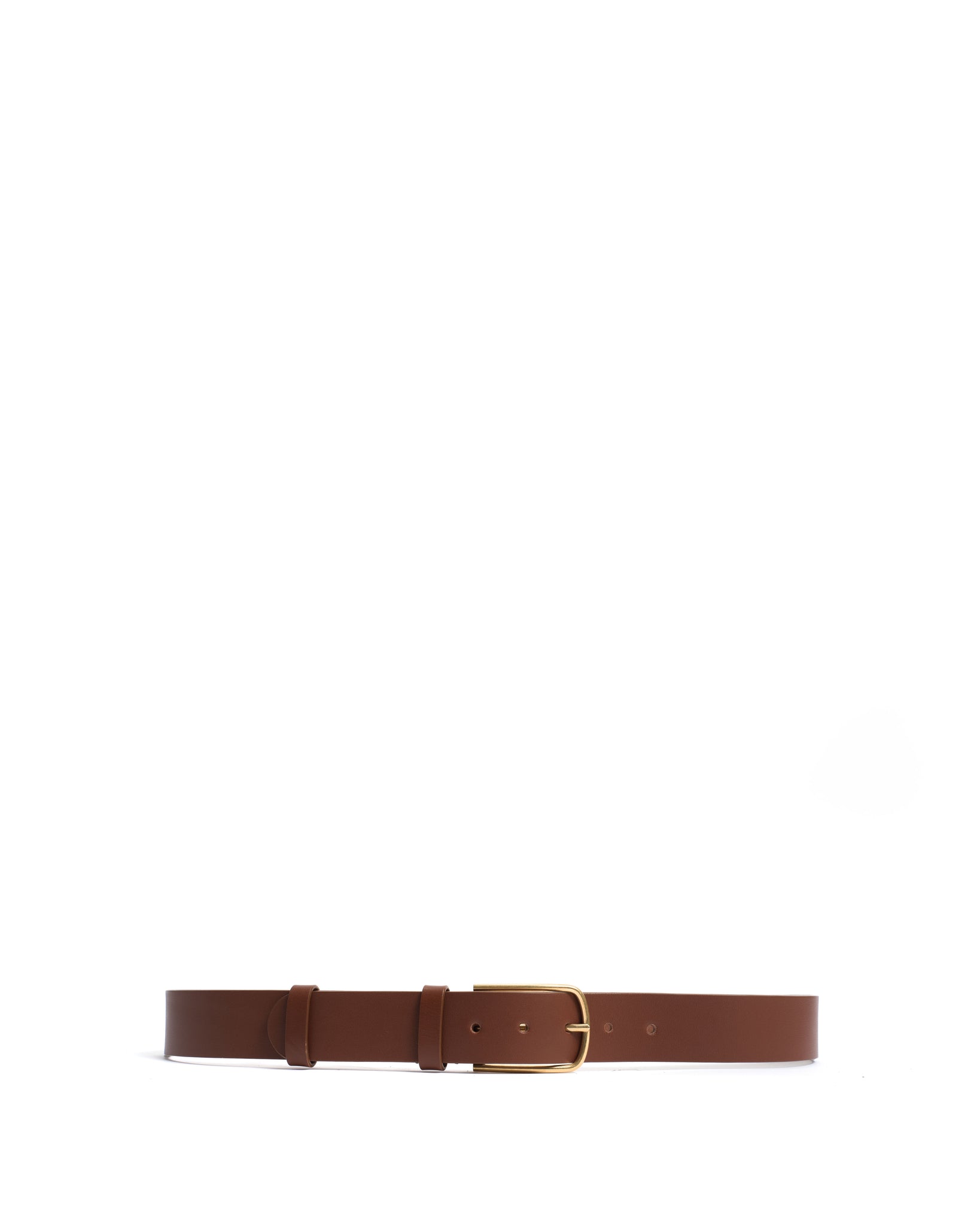 Whane simple unisex leather belt Vegetable tanned calf Chestnut & gold buckle