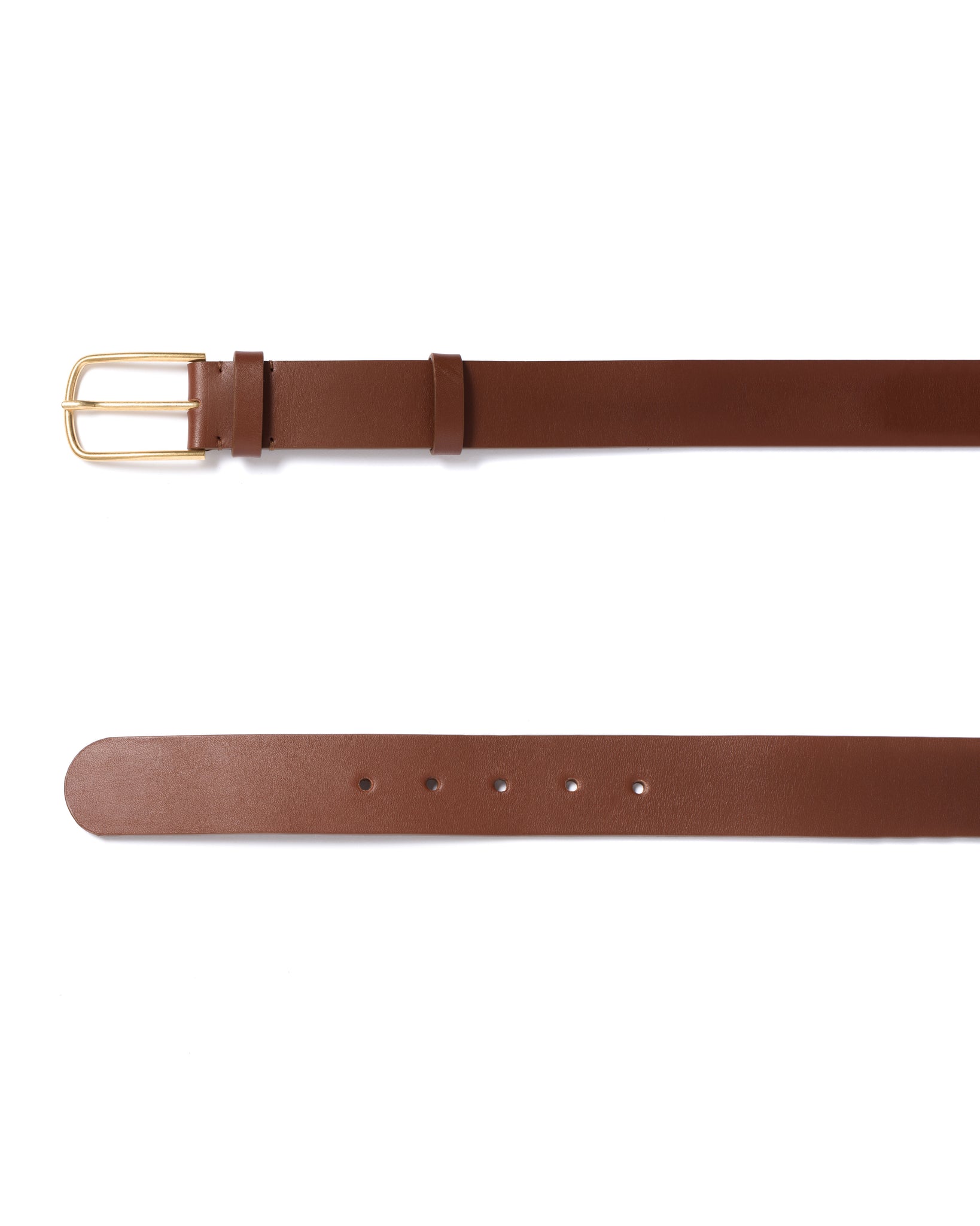 Whane simple unisex leather belt Vegetable tanned calf Chestnut & gold buckle